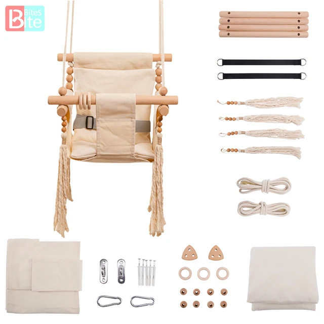 Baby Garden Swing Chair Hanging Wood Children Kindergarten Toy Outside Indoor Small Basket Beige Swing for Children Baby Toys 1