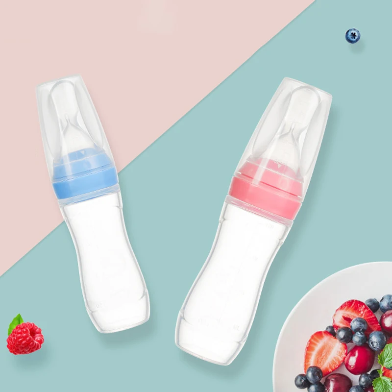 

Baby Feeding Bottle Squeezing Spoon Kid Soft Silicone/PP Training Tableware Rice Cereal Paste Spoon Infant Feeder Supplies 1Pcs