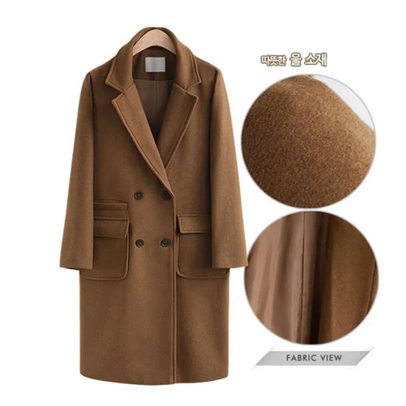 Женское длинное шерстяное пальто, зима-осень, однотонное приталенное повседневное пальто цвета хаки, элегантная женская куртка, Женская куртка размера плюс, пальто верблюжьего цвета, осень