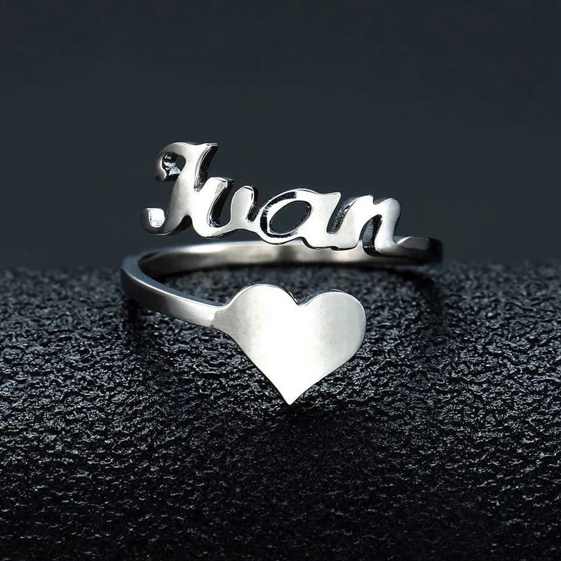 love heart Left Персонализированное кольцо с надписью «Love Heart» и надписью «Anillos», ювелирные изделия на заказ, пара колец, розовое золото, серебро, нержавеющая сталь, BFF кольца для женщин - Цвет основного камня: love heart Left