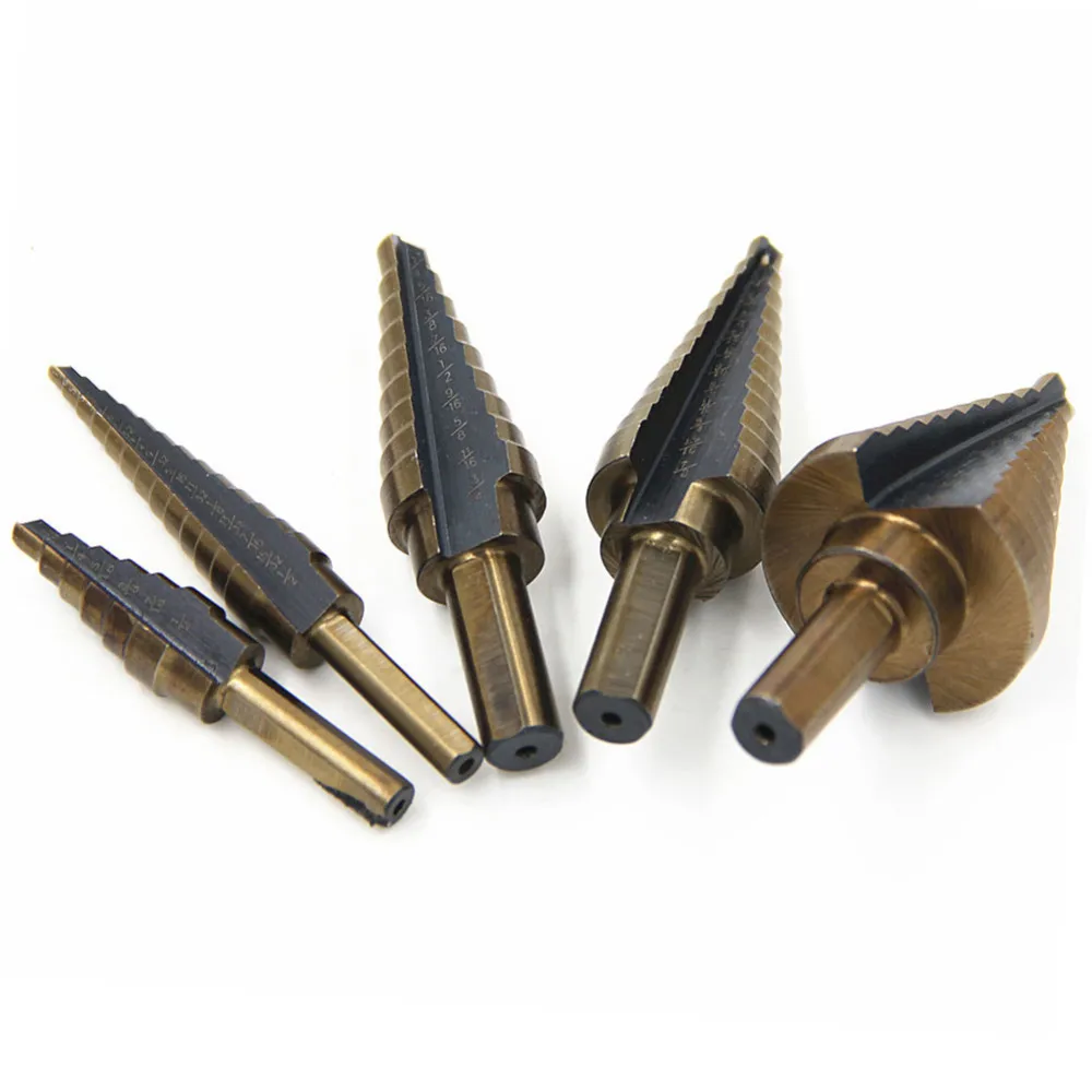 5pcs Hss Step Drill Bit Set Cone Hole Cutter Taper Metric 1/4-1-3/8 3/16-7/8 1/4-3/4 1/8-1/2 3/16-1/2 Metal Hex Core Drill Bits 5pcs Hss Step Drill Bit Set Cone Hole Cutter Taper Metric 1/4-1-3/8 3/16-7/8 1/4-3/4 1/8-1/2 3/16-1/2 Metal Hex Core Drill Bits