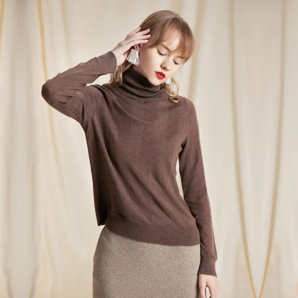 Dark brown JINGRUI осенне-зимний женский модный свитер с высоким воротником и длинным рукавом - Цвет: Dark brown