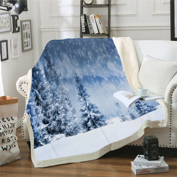 

3D Christmas snowflake pine tree Blanket Bedspread on The Bed Warm Throw Flannel Blanket Merry Christmas for Kids Adults Blanket