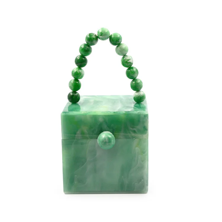 

Acrylic Mint Green Box Bag Women Evening Small Hands Bags Ladies Luxury Dinner Square Handbag High Quality PVC Beaded Handle Bag