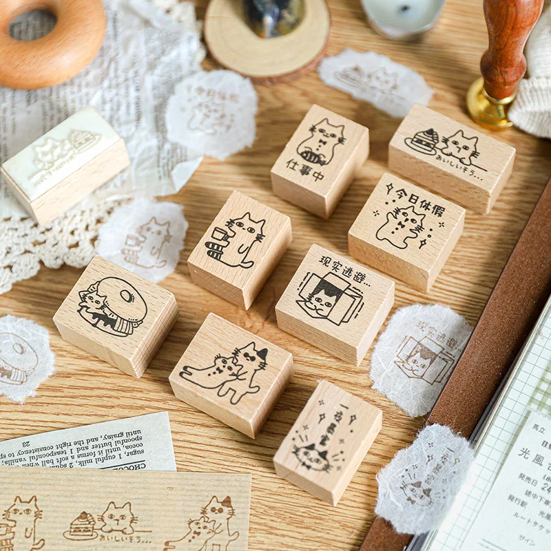 Sello de goma con diseño de gato para diario, sello de madera para manualidades, papelería, libro de recortes, diario, decoración de letras