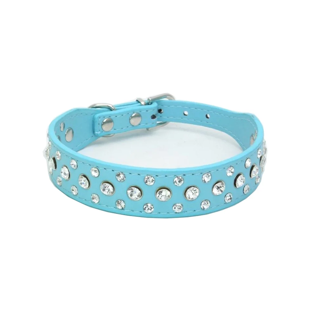 Light Blue Ошейник для собак из искусственной кожи, ошейник для кошек с бриллиантом для французских бульдогов, маленьких средних и больших собак - Цвет: Light Blue