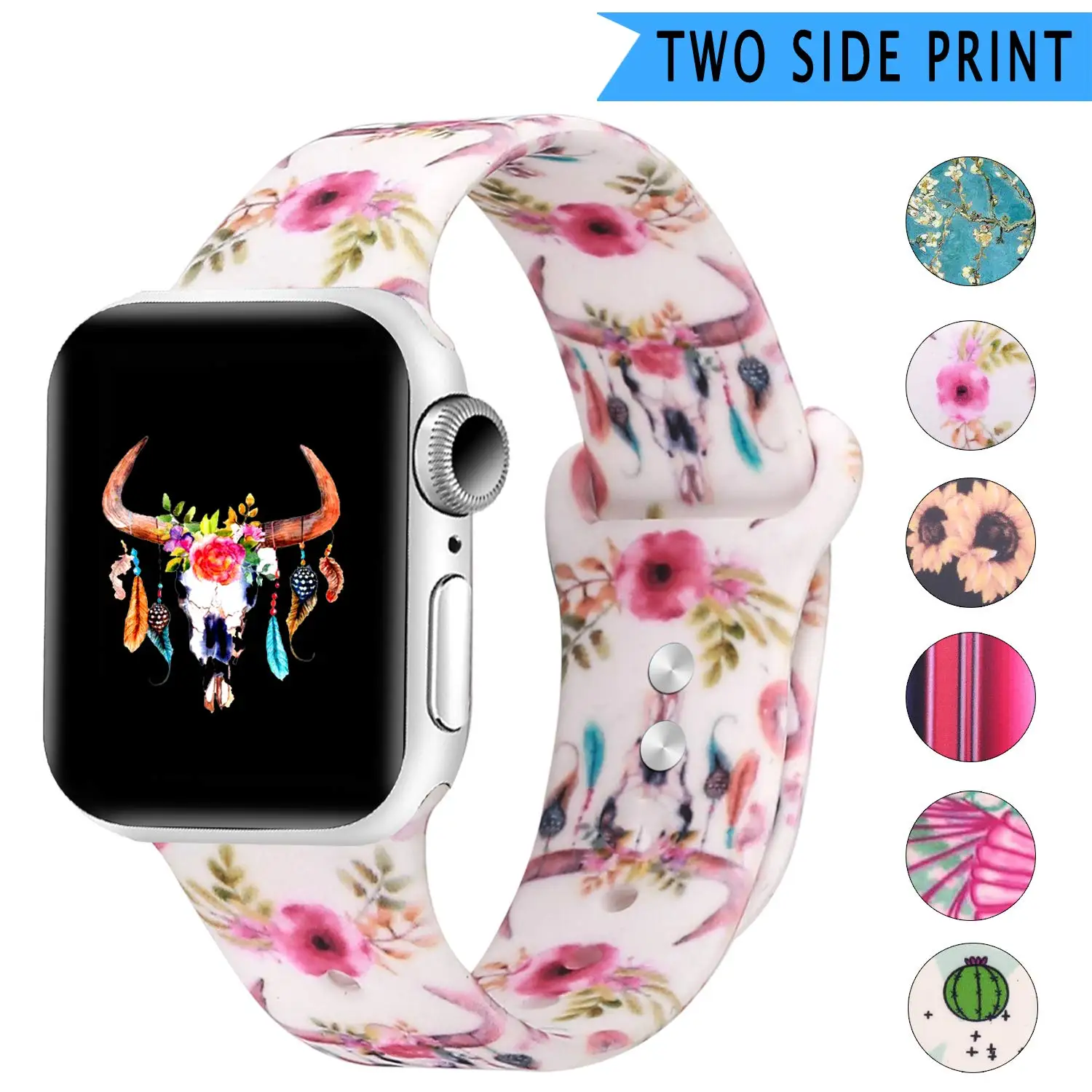 Двусторонний силиконовый ремешок с принтом для Apple Watch 38 мм 42 мм 40 мм 44 мм резиновый спортивный ремешок для iwatch серии 5 4 3 2 1 браслет