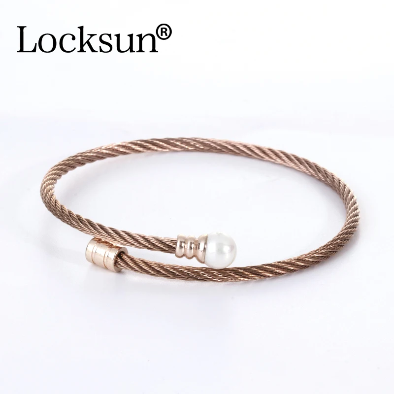 Locksun Новое поступление 585, розовое золото, нержавеющая сталь, браслеты с геометрическим жемчугом в виде ракушки, милый Рождественский фестиваль, подарок для женщин, браслеты - Окраска металла: BRA012-3