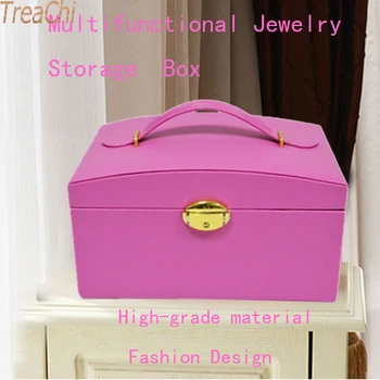 

Purple Leather Trinket Organizer Jewelry Box Large Jewelry Box Watch Case Beads Earring Ring Jewelry Armoire Storage Case Pink
