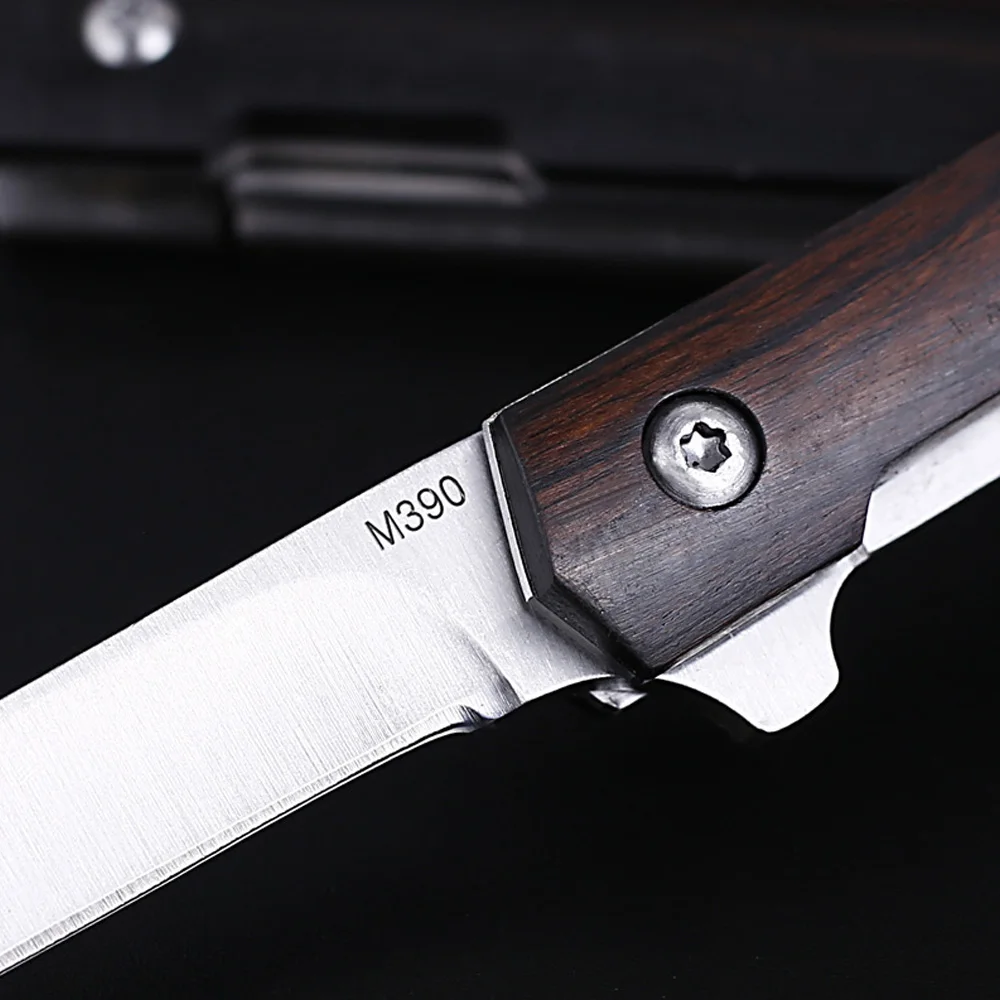 Flipper M390 Folding Knife Blade Mini Folding Pocket Knife Wood Handle Rescue Outdoor Camping Knives Hunting Knife Survival