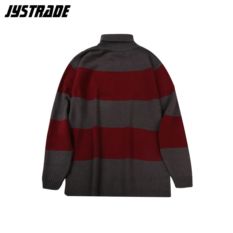 

knitted turtleneck sweater men striped oversized sweater red gray stripe male vintage long sleeve pullover winter autumn clothes