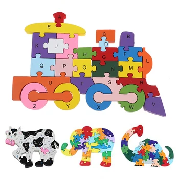 

Animal wooden dinosaur Puzzle Children Number and Letter Learning Toy Colorful Elephant Dinosaur Crab Cow Ant Jigsaw Puzzles