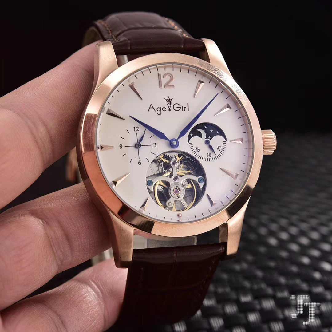 

Luxury Brand New Men Automatic Mechanical Waterproof Stainless Steel Moonphase Black Leather Sapphire Tourbillion Watch 904L AAA