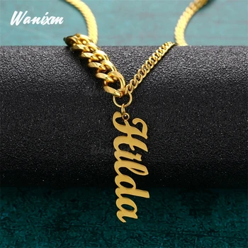 

Wanixm Name Necklace Custom Nameplate Pendant Stainless Steel Cuban Chain Personality Jewelry Customized Necklaces for Women Men