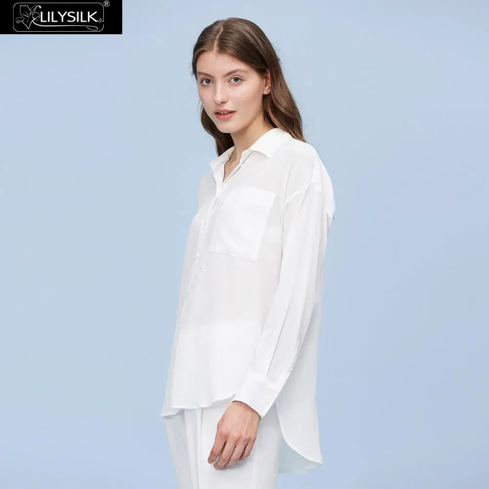 LilySilk блузка рубашка женская шелковая с опущенными плечами негабаритная Женская Новая