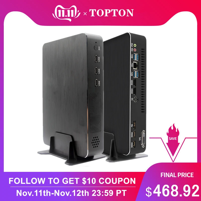 Topton игровой Мини компьютер Intel i5-9400F/I3 9100F/i7 8700 6 ядер 6 потоков 4 Гб мини-ПК 2 * DDR4 2 * HDMI 2,0 1 * DP 1 * DVI WiF