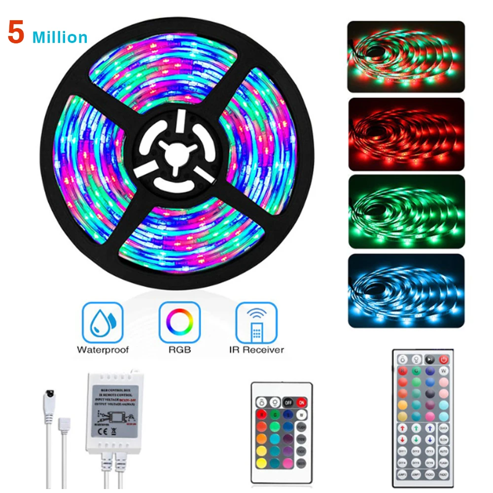 LED Strip Light Flexible Ribbon led light strip Tape Diode DC Remote Control Light Flexible Strip Light 5Meter With 24/44 Key