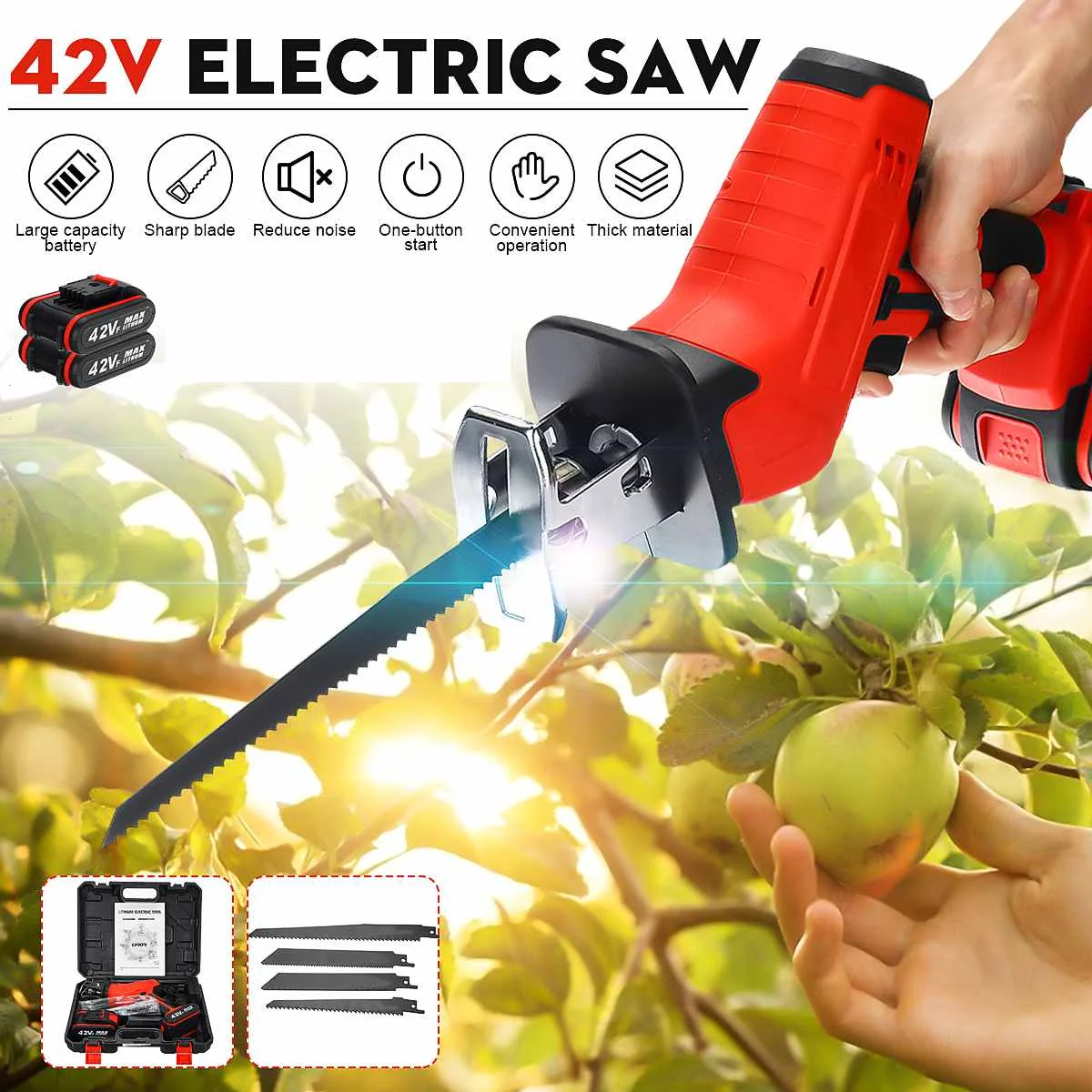 

42V Cordless Lithium Battery Reciprocating Saw Wood/Metal Cutting Saw Saber Saw Portable Electric Saw Rechargeable Power Tool