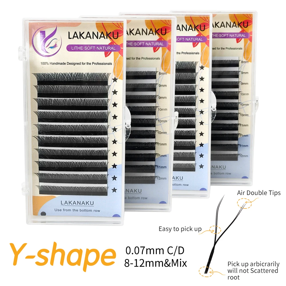 Lakanaku Faux Cils Y Lashes Volume Matte Black Premium Lash Extension 0.07 C/D 8-15 Natural Lashes Female Makeup Y Shape Eyelash