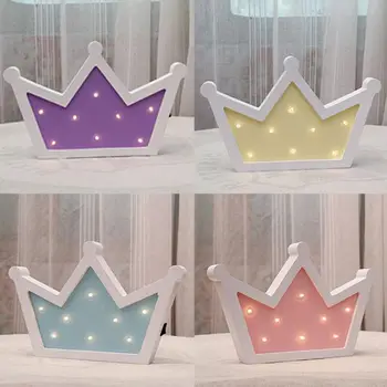 

Wooden Night Light Crown Shape Candy Color Cute Bedside Lamp Home Decor Kids Toy
