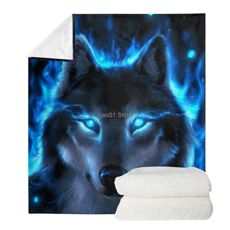 

3D Animal Wolf Blanket Soft Warm Winter Sherpa Fleece Throw Blankets Plush Bedspread Bedding Cover for Beds Sofa Couch