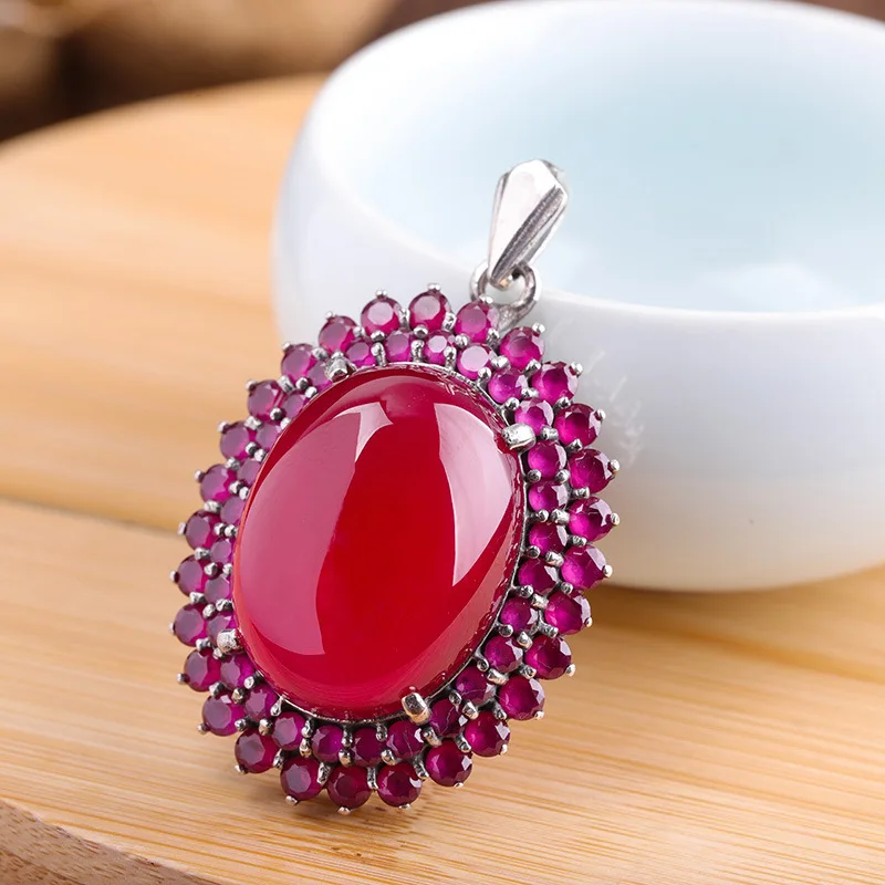 

Manufacturers direct new products Thai silver items S925 silver jewelry women's group inlaid red corundum pendant