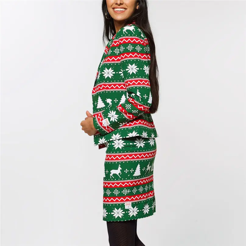 2PC Christmas Women's Autumn And Winter Set Long Sleeve Christmas Fashion Suit Coat + Mini Skirt Suit Women Sets 4O21 (20)