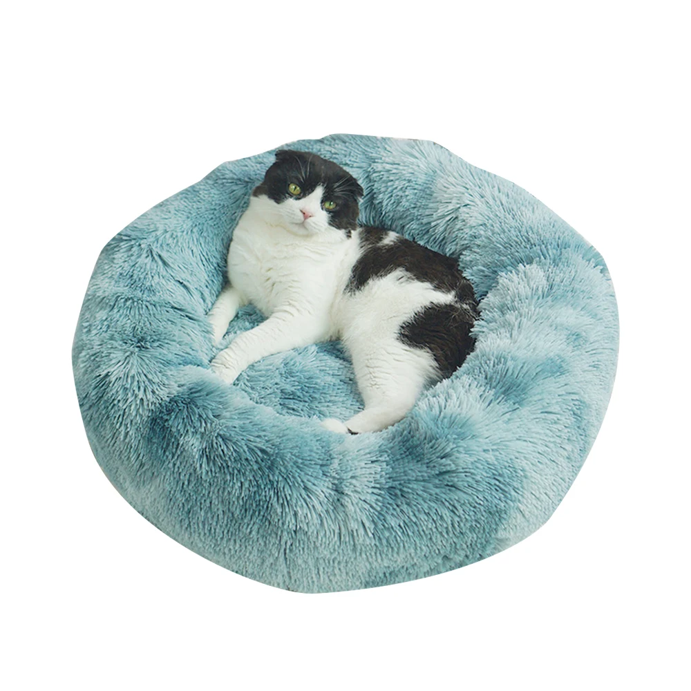 Кровать для домашних животных, кошек, собак, мягкая теплая круглая кровать, домик для домашних животных, гнездо для собак, кровать для кошек, теплый удобный дом, Моющийся питомник, кровати для собак - Цвет: bleu green