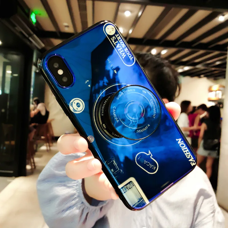 blue with stand Чехол для Камеры xiaomi CC9E A3 Play mi x 2s mi 6 8 9 Se Pro Lite Pocophone F1 Red mi Note 7 8 K20 роскошный держатель камеры телефона чехол - Цвет: blue with stand
