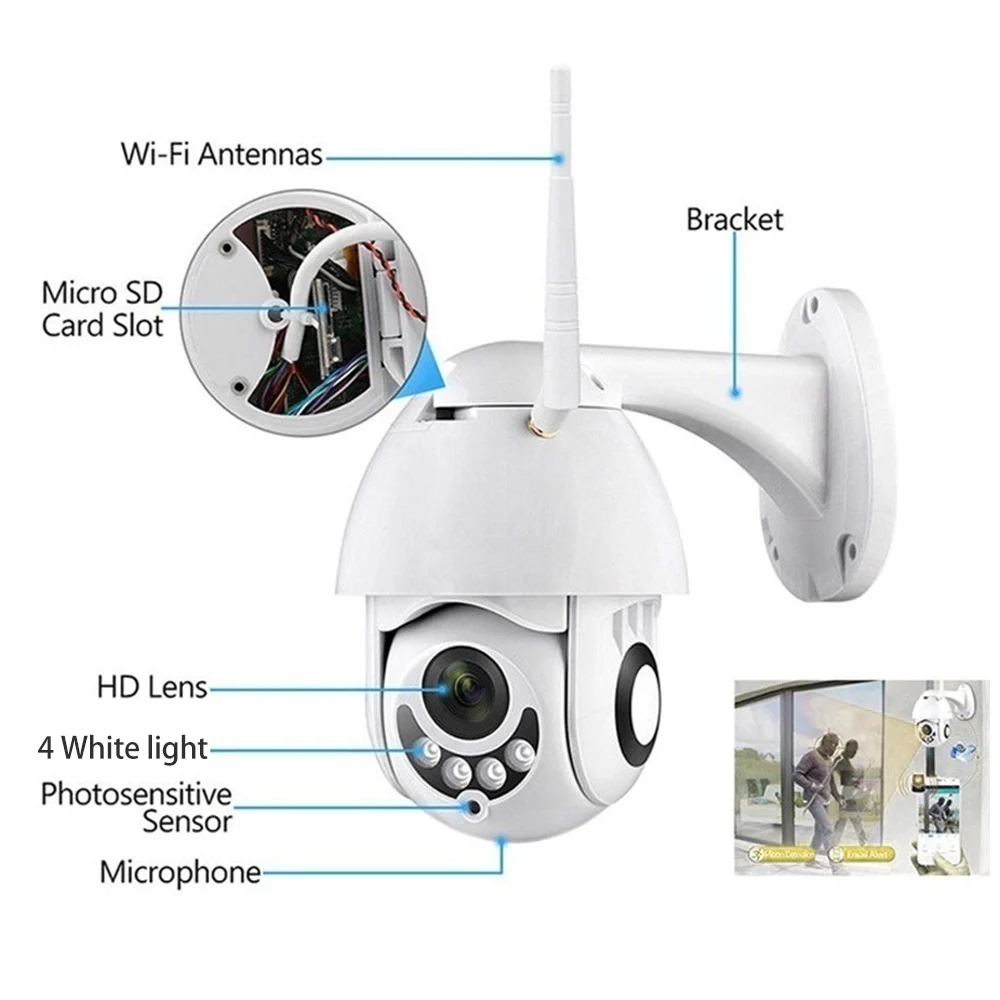 Камера для наружного наблюдения IP66 Wi Fi PTZ 1080p ONVIF iPhone|Камеры видеонаблюдения| |