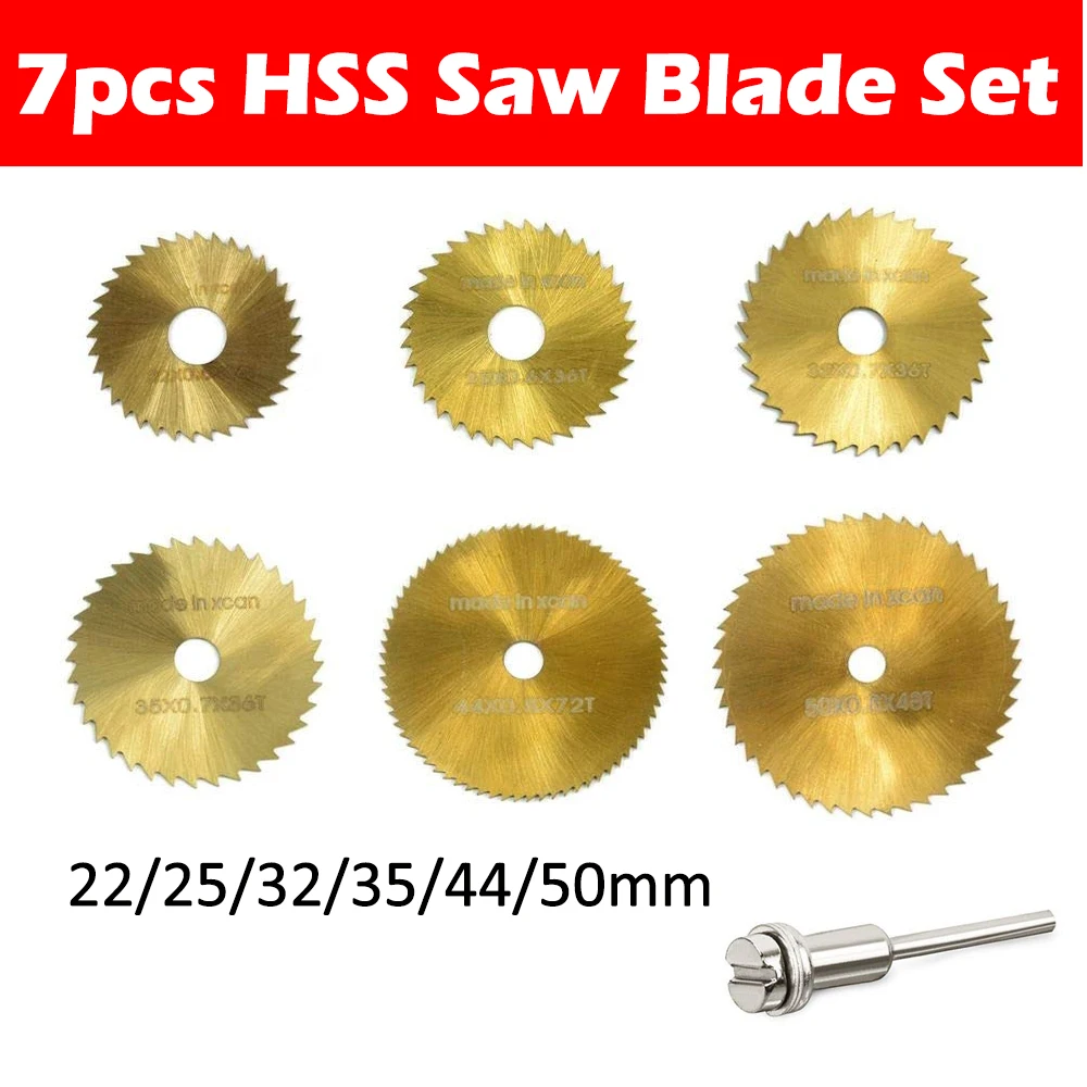 

7pcs HSS Saw Blade Set Circular Saw Blades Metal Cutter Power Tool Set Wood Cutting Discs 22&25&32&35&44&50mm