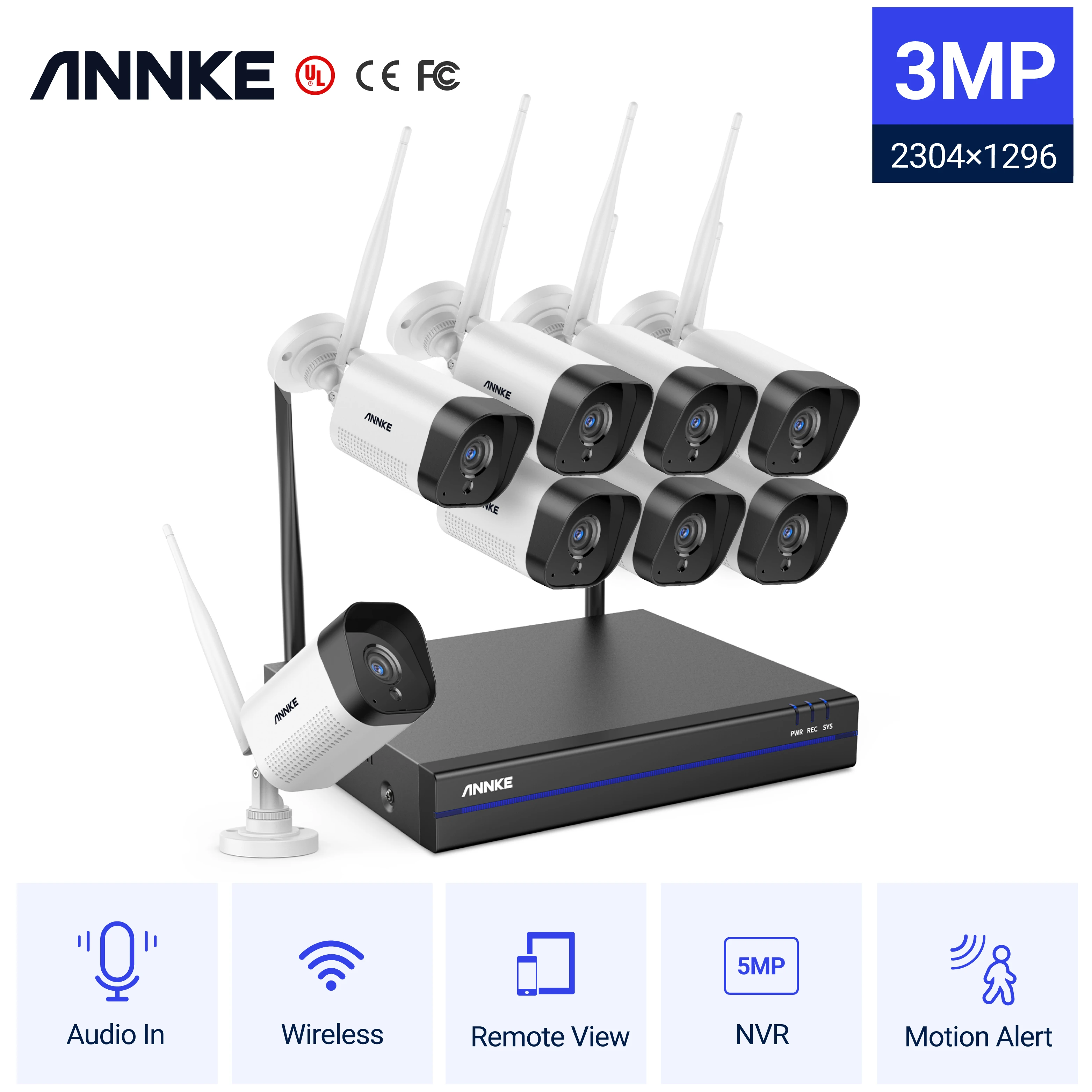ANNKE 3MP WiFi Video Surveillance System 5MP NVR 3MP IP Cameras Audio