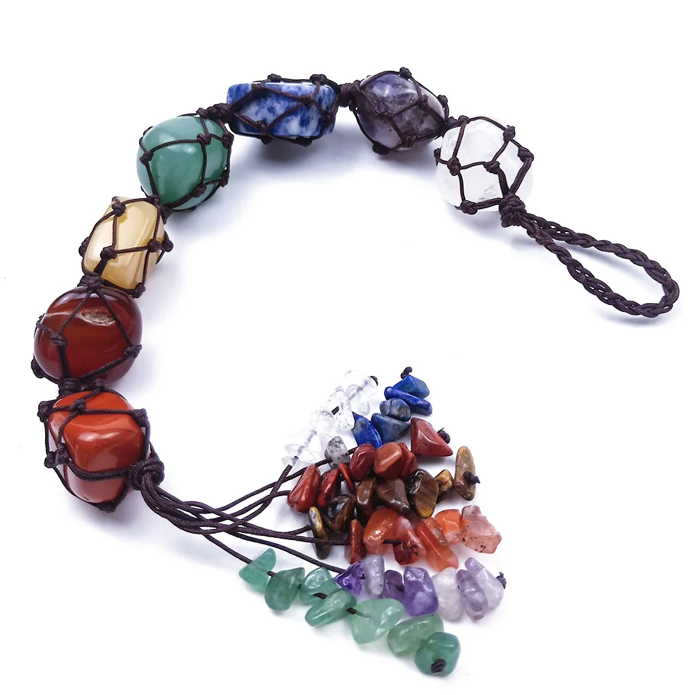 

Handmade Crystal Window Car Hanging Ornaments 7 Chakra Home Feng Shui Decor Yoga Meditation Tumbled Palm Stones Reiki Healing