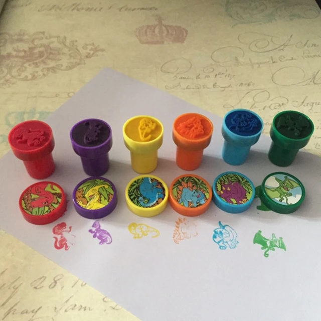 Pack of 6Pieces DIY Dinosaur Stamp Bright Color Stamp Set Graffiti Kit Community Popular DIY Scrapbook Kit Cartoon Seal 3