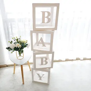 

1pc LOVE YOU BABY Cube Transparent Boxes Latex Balloon Packing Box Creative Letter Box Birthday Party Decoration Baby Shower