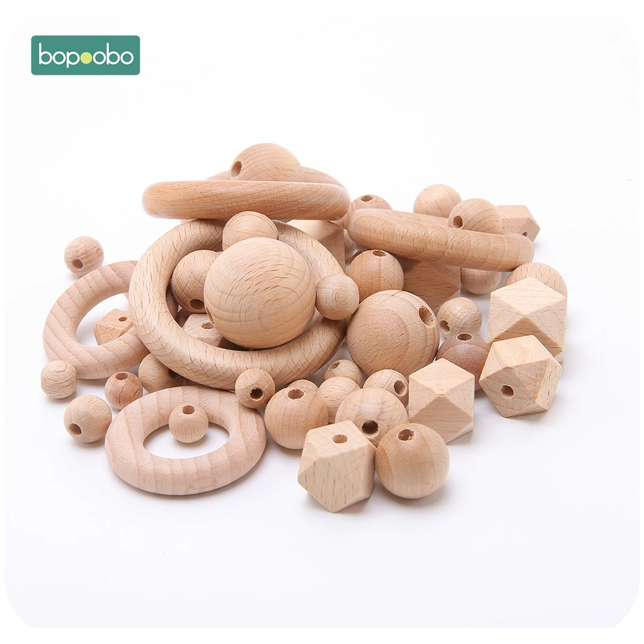 Beech Wooden Beads Teether Chewable 8-20mm Wood Tiny Rod For Children Beech Wood Ring Teething Beads For Baby Teether Bopoobo,teething toys,baby teething toys