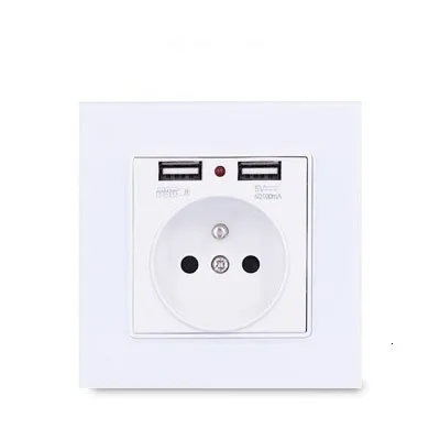 FRANCE socket Франция Хрустальная стеклянная панель двойной Usb порт зарядки 2.1a настенное зарядное устройство адаптер со светодиодным индикатором 16a розетка Eu розетка белый цвет - Тип: FRANCE socket