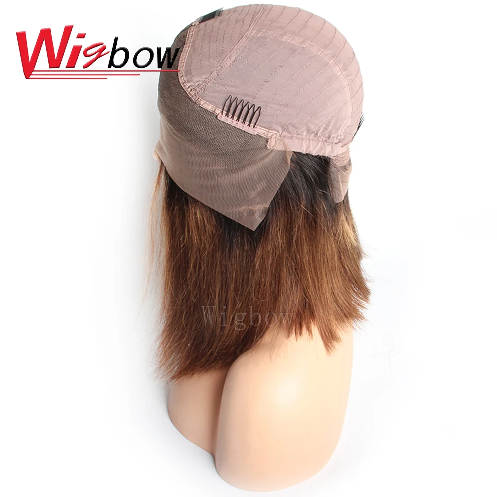 Wigbow OneCut волосы перуанские прямые короткие кружевные передние парики 1B 30 цвет Омбре кружевные передние человеческие волосы парики 13*6 отбеленные узлы Remy