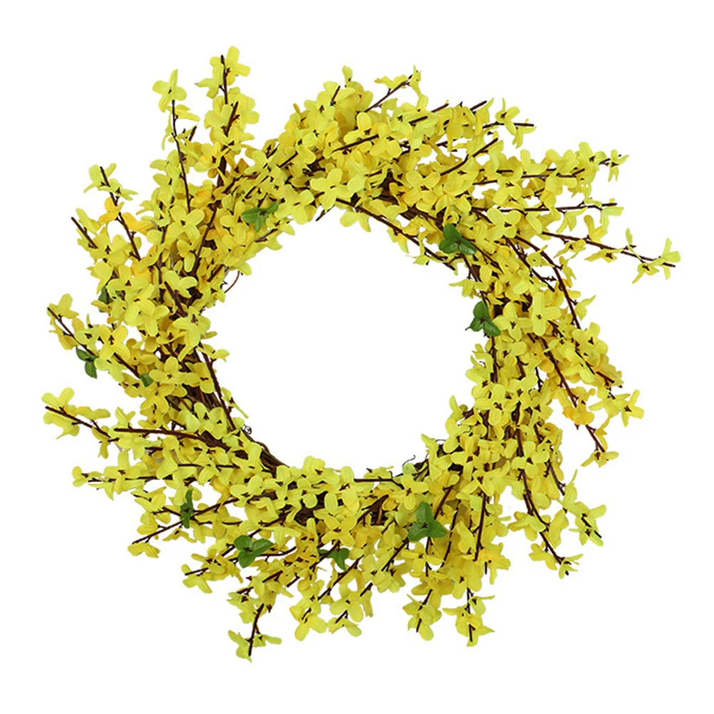 

Rattan Lifelike Round Door Party Garden Outdoor Simulated Forsythia Flower Artificial Wreath Home Decor Hanging Window Wedding