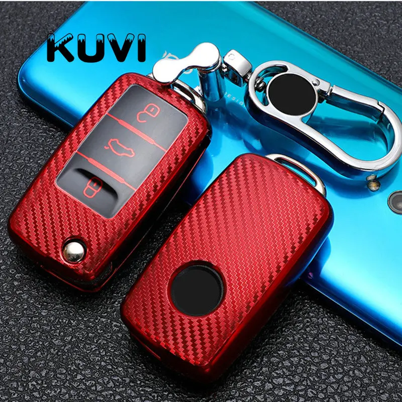 Tpu Carbon Filber Car Key Case Cover For VW Volkswagen Polo Tiguan Passat B5 B6 B7 Golf 4 5 6 MK6 Jetta Lavida For Skoda Octavia