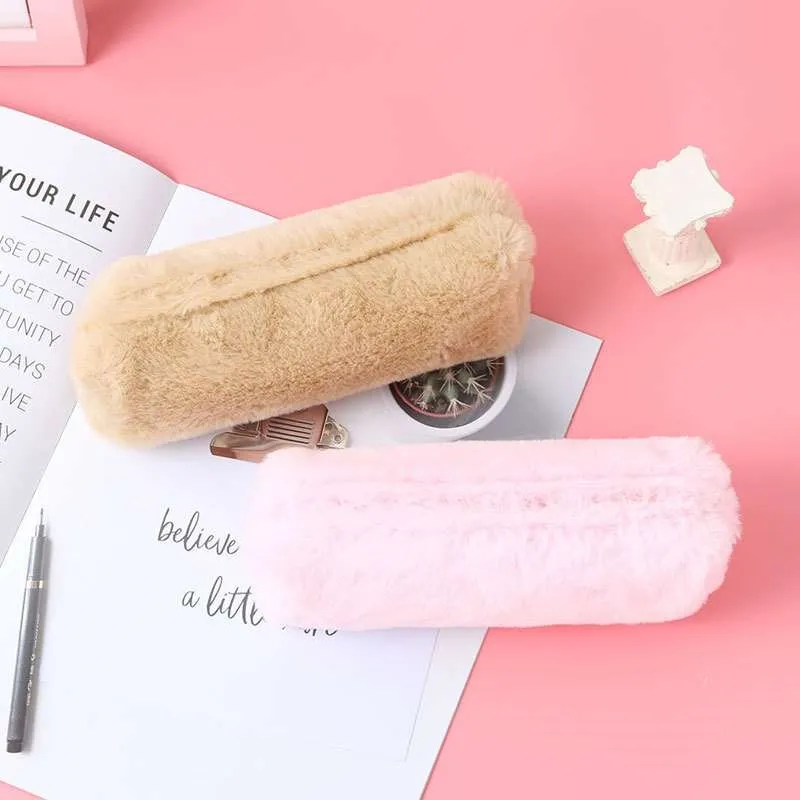 

Large Capacity Pencil Case Plush Pen Storage Zipper Pencil Case Office Organizer Stationery Bag Cosmetic Bag KQS8