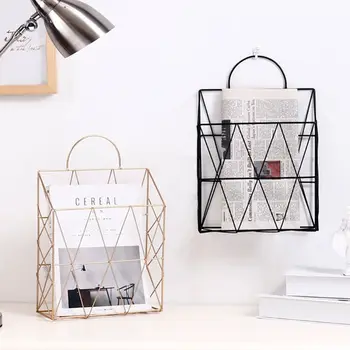 

Nordic Rose Gold Portable Metal Hanging Storage Multi-functional Desktop Books Magazines Newspapers Organizer Office Home