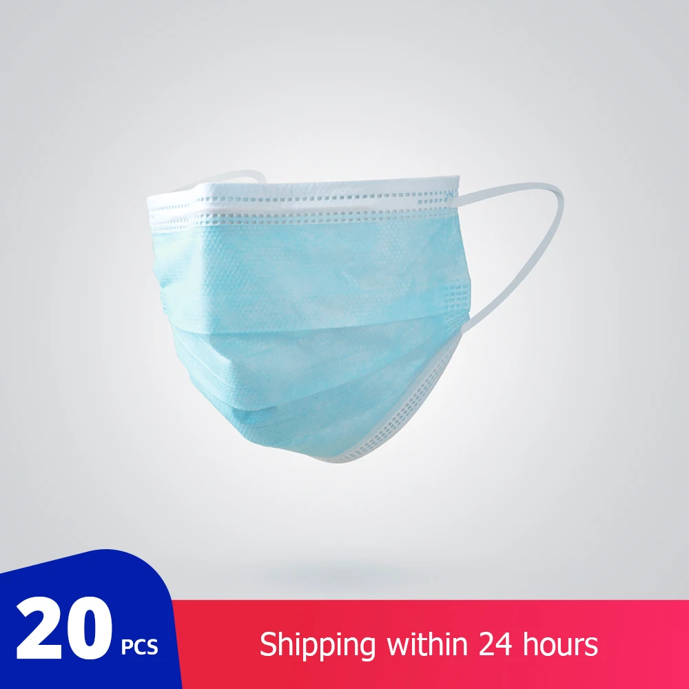 

20 pcs/Bag 3 Layer Non-woven Dust Mask Thickened Disposable Mouth Mask Features as KF94 FFP2