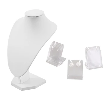 

11 Pcs Accessories: 10 Pcs Showcase Display Stand Earring & 1 Pcs Jewelry Stand Portrait Model Necklace Display White
