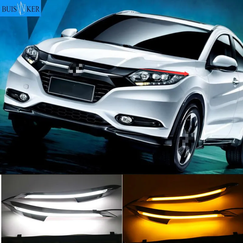 

2 шт. для Honda HR-V HRV Vezel 2014 2015 2016 2017 DRL Противотуманные фары Дневные ходовые огни с желтым указателем поворота
