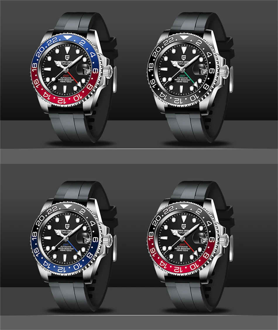 2021 New PAGANI DESIGN Men's GMT Watch Luxury Sapphire Ceramic Bezel Automatic Mechanical Watch Stainless Steel Waterproof Clock