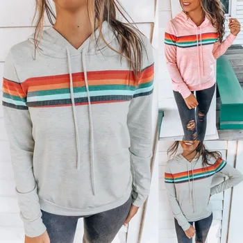 

Women's Loose Casual Hoodies Hooded Striped Slim Sweatershirts 2020 Autumn Winter New