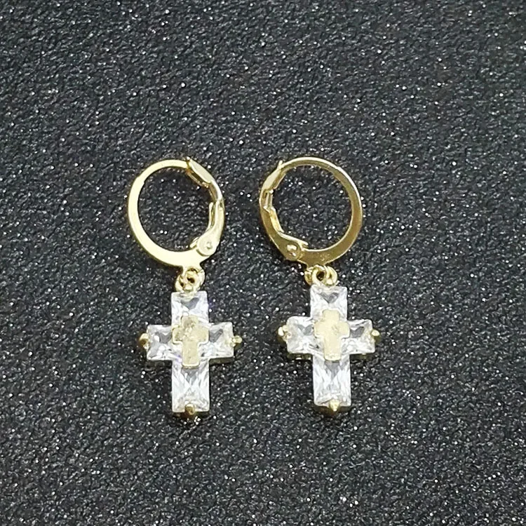 

Women's Fashion Crystal Cross Dangle Drop Earrings Charming Gold Plated Zircon Earrings Punk Hip Hop Jewelry for Female Gifts