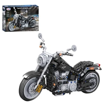 

709Pcs 1:6 Technic American Style Motorcycle Model Motorbike DIY Building Blocks Educational Bricks Toy Gift For Collection