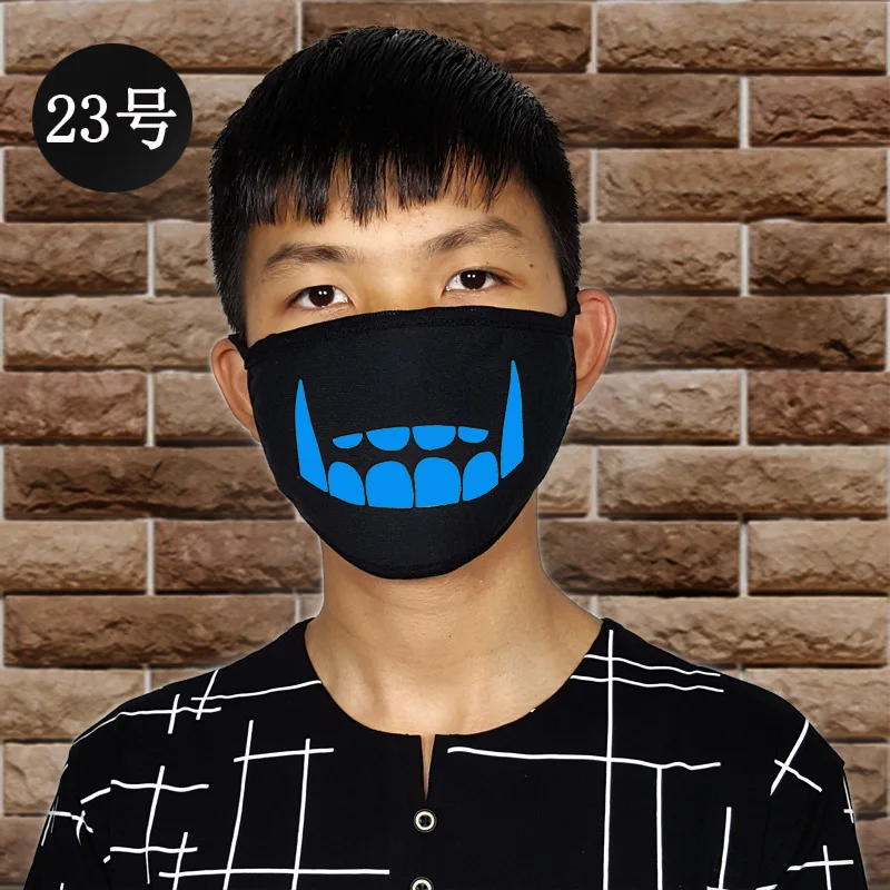 1 шт., светящаяся хлопковая противопыльная черная ротовая маска унисекс с синим принтом «Зубы вампира» для мужчин и женщин, мальчиков и девочек - Цвет: 23
